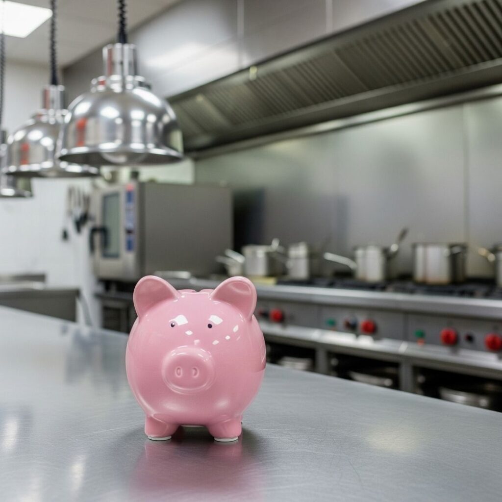 piggy bank in a commercial kitchen