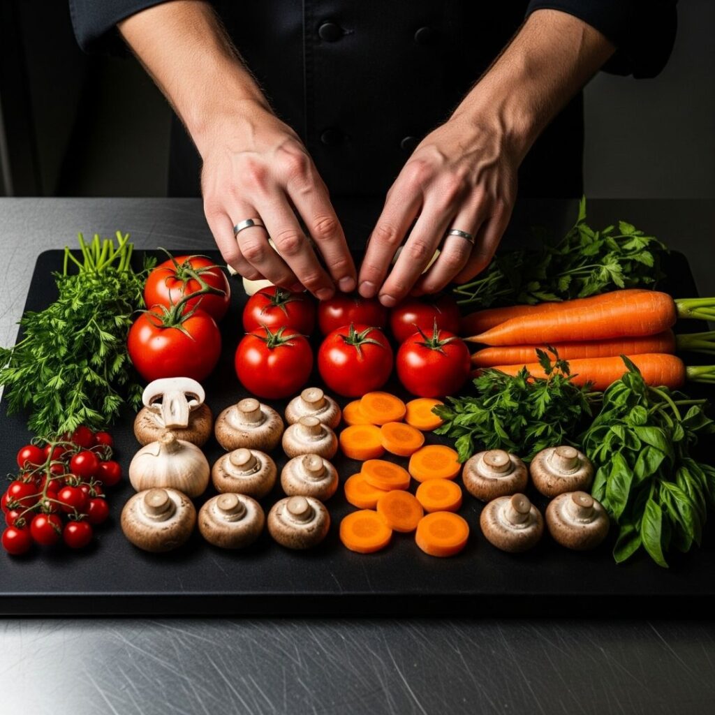 chef preparing a variety of ingredients