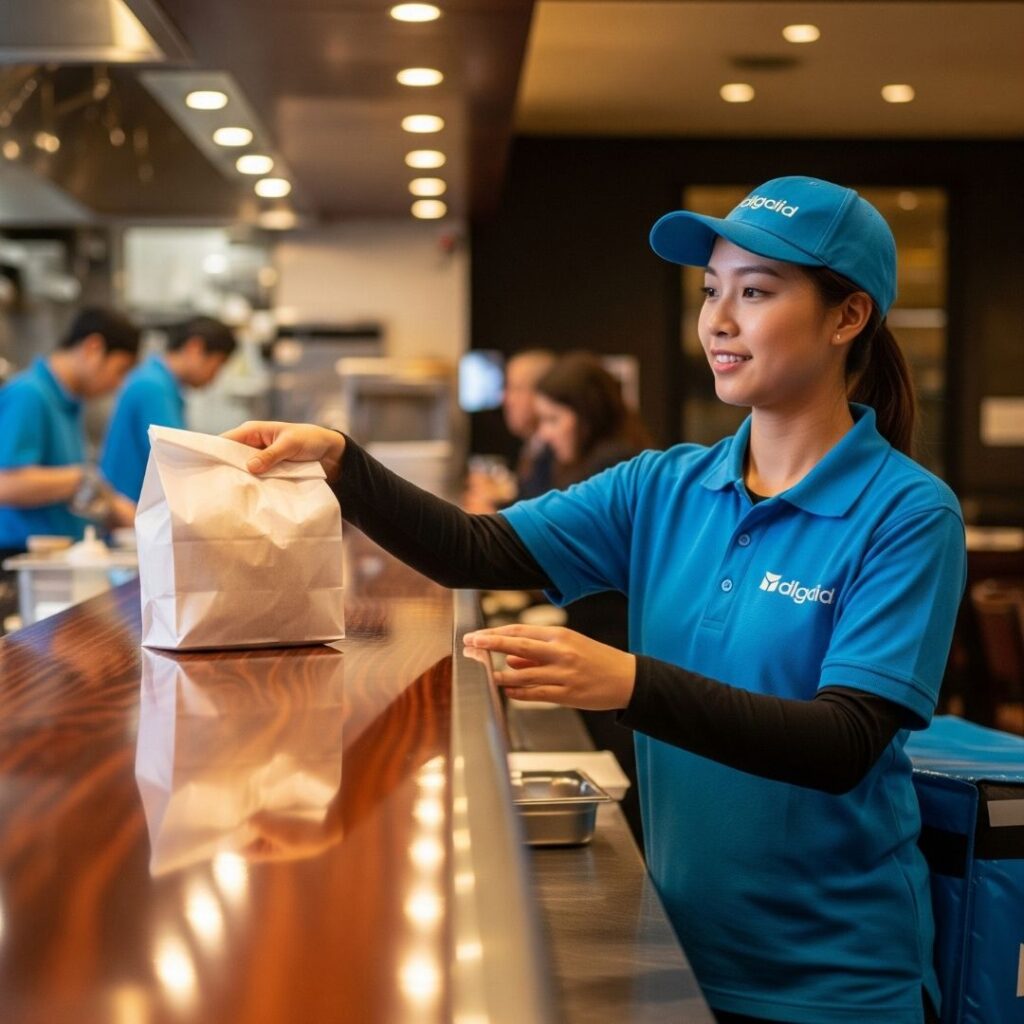 food delivery driver picking up an order